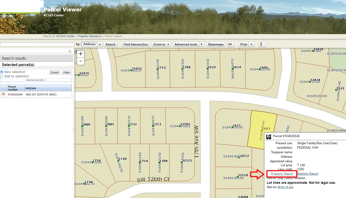 Snip for Property Report